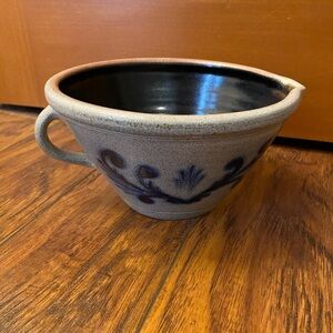 Wisconsin Pottery Salt Glazed Floral Mixing Bowl 8" Wide 1995 Handled Vintage